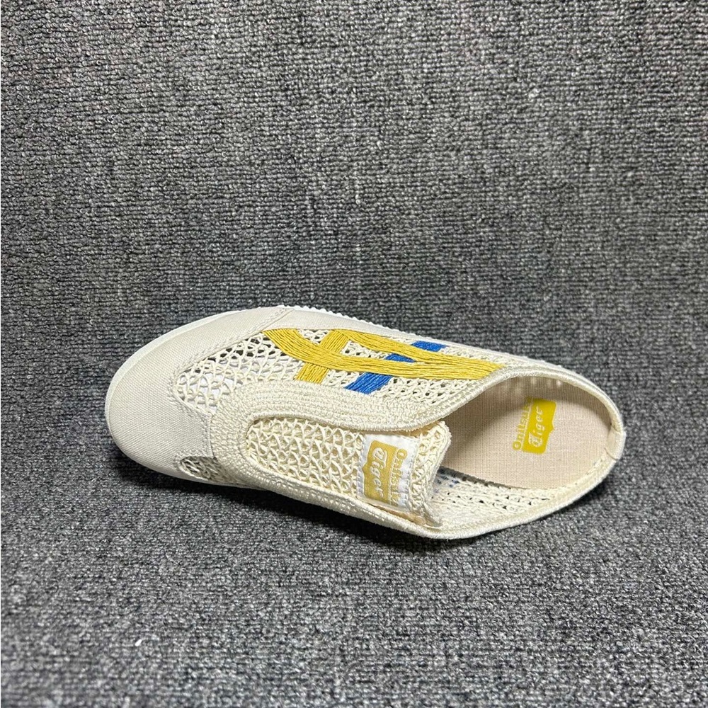Onitsuka Tiger by Asics Cream Slip-On Sneakers with Yellow and Blue Stripes - Picture 6 of 6